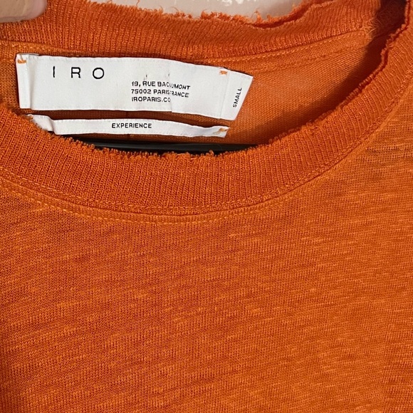 IRO Paris Orange Knit Long Sleeve Knit with Frayed Edges Sweater - Picture 3 of 3